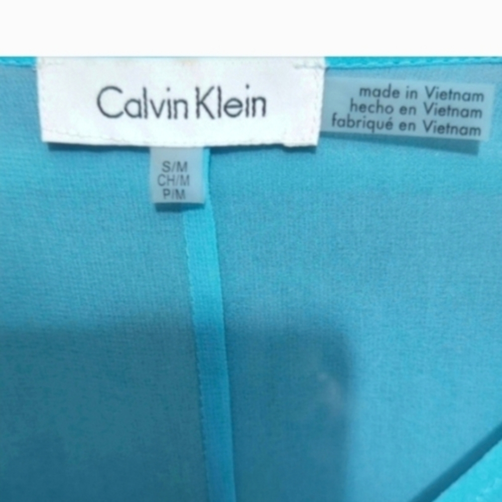 NWT Calvin Klein beach caftan coverup turquoise blue chevron print Swimsuit Cove - Picture 3 of 4